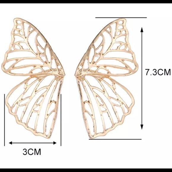 Gold Large Butterfly Wing Earrings - Picture 4 of 5